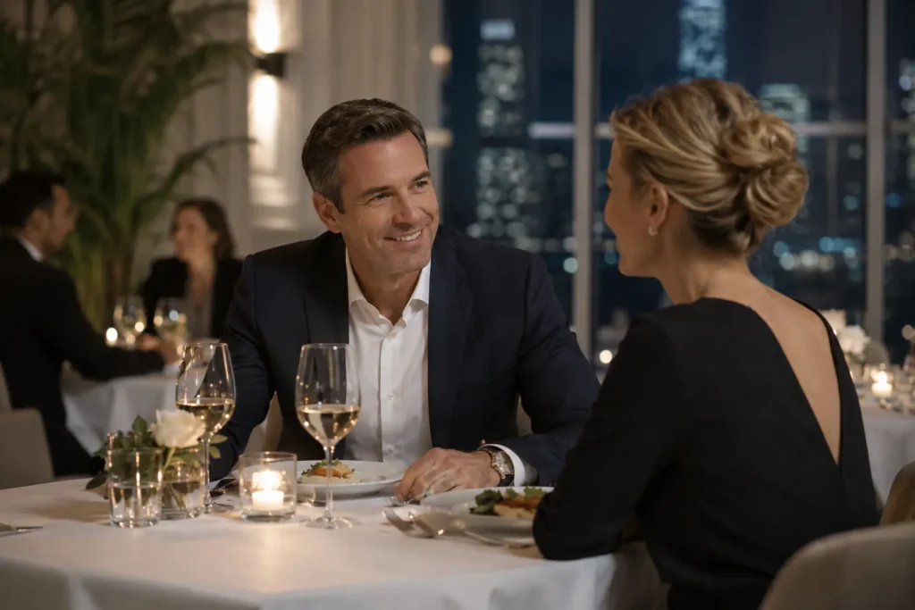 Elegant mature couple enjoying a sophisticated dinner date in New York City